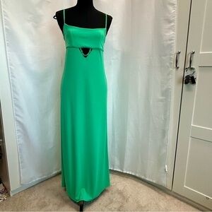 Zara green spaghetti strap cut-out stretchy maxi dress Sz L NWT